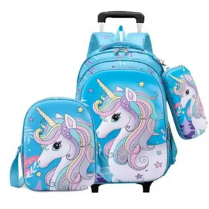 Children Unicorn Rolling School Trolley Backpack Bag For Girls kids Sets