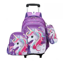 Children Unicorn Rolling School Trolley Backpack Bag For Girls kids Sets