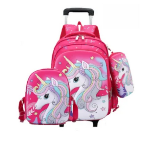 Children Unicorn Rolling School Trolley Backpack Bag For Girls kids Sets