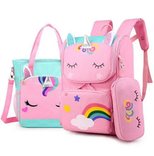 Cartoon Unicorn School Trolley Backpack Bag For Girls Kids Set