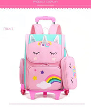 Cartoon Unicorn School Trolley Backpack Bag For Girls Kids Set