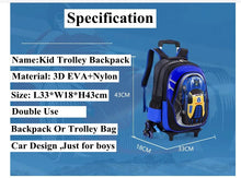 Children Sport Cars School Trolley Backpack Bag For Kids Boys