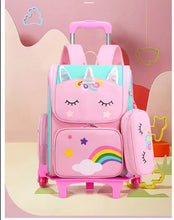 Cartoon Unicorn School Trolley Backpack Bag For Girls Kids Set