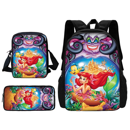 Cartoon Little Mermaid Ariel School Backpack Bag Set For Kids