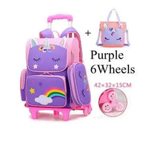 Cartoon Unicorn School Trolley Backpack Bag For Girls Kids Set