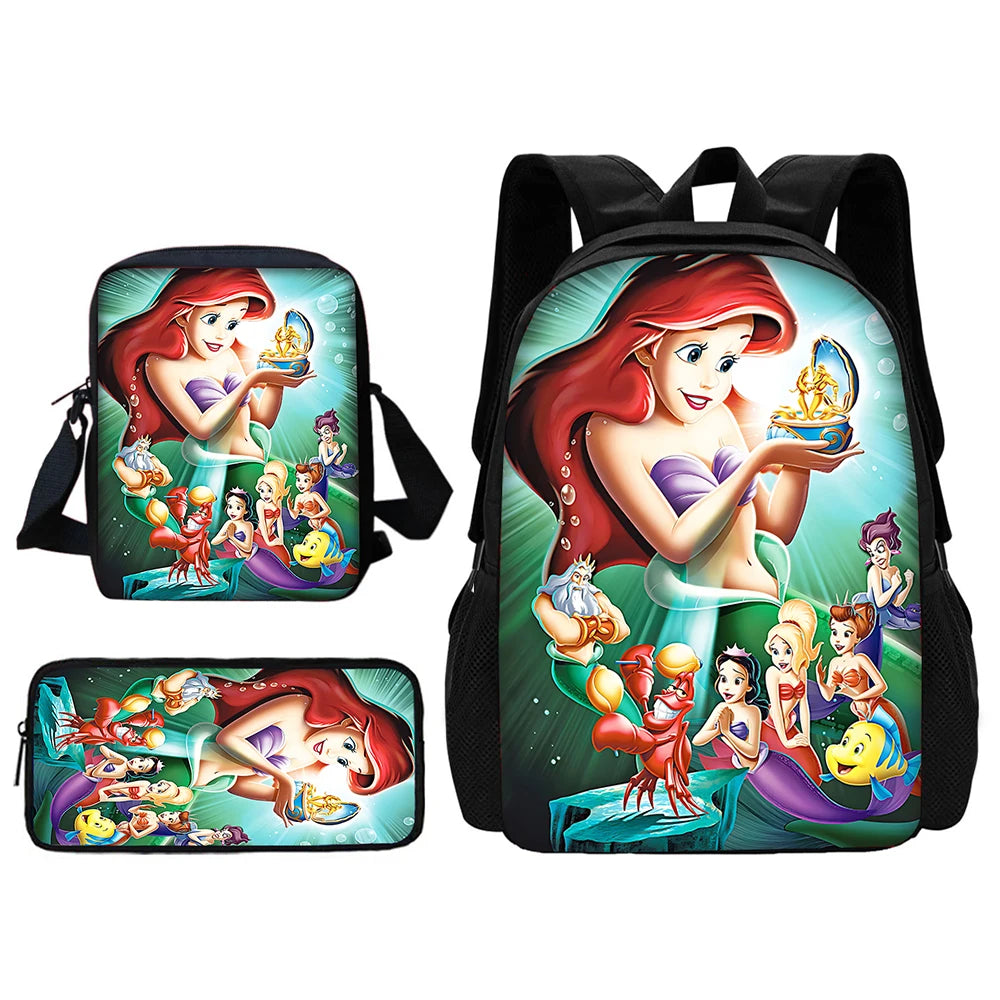 Cartoon Little Mermaid Ariel School Backpack Bag Set For Kids