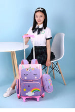 Cartoon Unicorn School Trolley Backpack Bag For Girls Kids Set