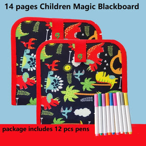 14 Pages Magic Blackboard Children Educational Toy Kids Coloring Drawing Book Erase Boards With 12 pcs Water Chalk Pens