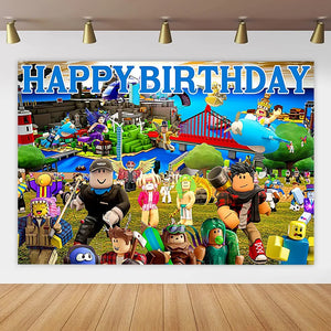 Boy Girls ROBLOX Birthday Banner Backdrop 100x150cm