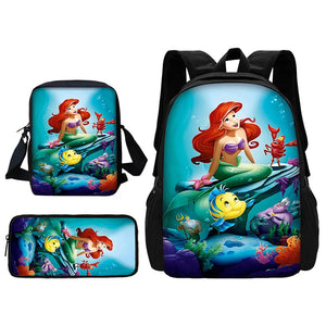 Cartoon Little Mermaid Ariel School Backpack Bag Set For Kids