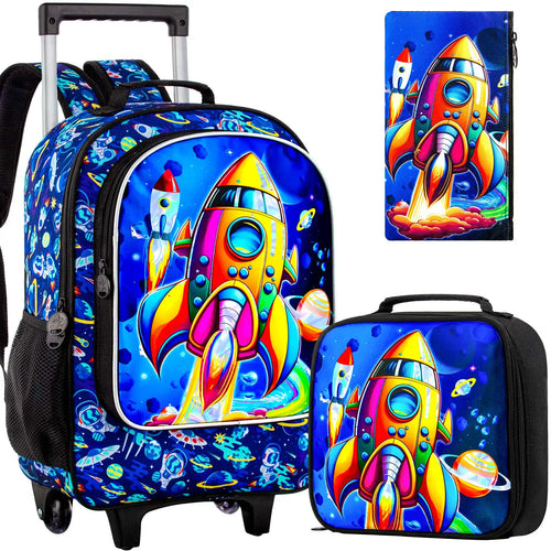 Rolling Backpack Rocket Trolley Bag For Kids