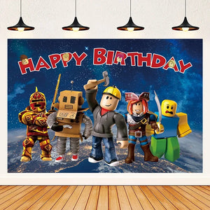 Boy Girls ROBLOX Birthday Banner Backdrop 100x150cm