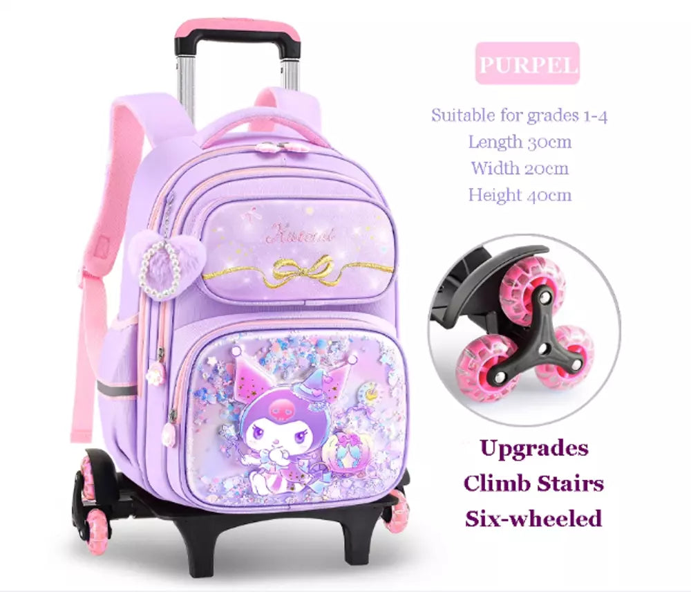 Sanrio Kuromi Trolley School Backpack Bag For Girls Kids