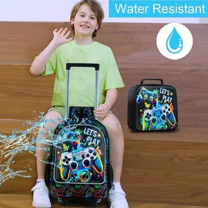 Rolling Game Controller School Trolley Backpack Bag Set For Kids Boys Girls