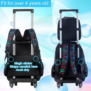 Rolling Game Controller School Trolley Backpack Bag Set For Kids Boys Girls